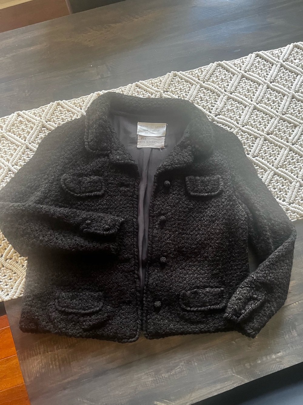 Philippe L. Gaulier Ada Mackenzie Vintage Hand Crochet Black Jacket Size S to M